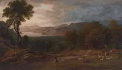 John Glover, (Mountainous Lake Landscape with Herdsmen, Cattle and Sheep) c1820s, c1820s