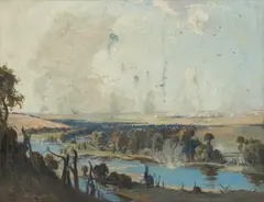 Somme Valley, Attack on Vaire and Hamel, July 4, 1918 1918 by Albert Henry Fullwood, 1918, oil on canvas on board, sold Aug 2025