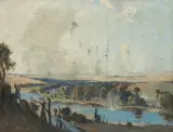 Albert Henry Fullwood, Somme Valley, Attack on Vaire and Hamel, July 4, 1918 1918, 1918, oil on canvas on board
