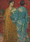 Alfred Wolmark, Decorative Arrangement (also known as Two Girls in Kimonos and Two Women in Japanese Costume, Red Background) 1909