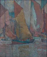 Alfred Wolmark, Fishing Boats, Brittany 1911, 1911, oil on canvas-board