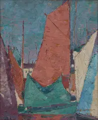 Alfred Wolmark, Boats, Concarneau 1911, 1911, oil on canvas-board