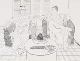 David Hockney, Christopher Isherwood and Don Bachardy (from Friends) 1976, 1976, colour lithograph