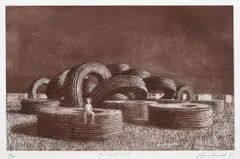 Jeffrey Smart, The Cable Coils 2001, 2001, etching and aquatint