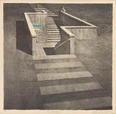 Jeffrey Smart, The Last Train 1989, 1989, lithograph