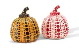 Yayoi Kusama, Pumpkin (Yellow and Black); Pumpkin (Red and White), cast resin (2)