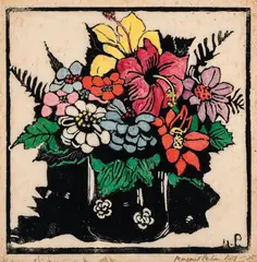 Hibiscus 1925 by Margaret Preston, 1925, hand-coloured woodcut, sold Apr 2025
