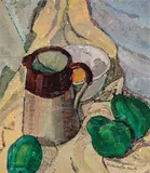 Grace Cossington Smith, Jug and Three Pears c1928, c1928, oil on board