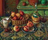 Margaret Olley, Chianti Bottle and Pomegranates II 1994-95