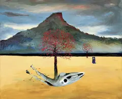 Arthur Boyd, Flame Trees, Horse's Skull, Black River 1983, 1983, oil on linen