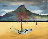Arthur Boyd, Flame Trees, Horse's Skull, Black River 1983, 1983, oil on linen