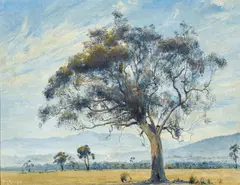 Sheep Country 1928 by Tom Roberts, 1928, oil on canvas on board, sold Apr 2025