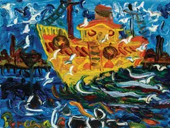 John Perceval, Yellow Ship, oil on canvas