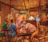Hugh Sawrey, Scooping the Pool in the Kogan Creek Pub, South West Queensland, oil on canvas