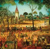 Pro Hart, The Christmas Celebrations (Christmas Day in a Mining Town) 1977, 1977, oil on board