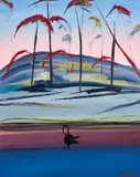 Arthur Boyd, Swan on Shoalhaven at Sunset, oil on board