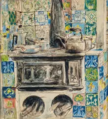 Margaret Olley, Tiled Stove 1956, 1956, ink and pastel on paper