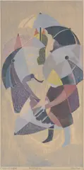 Eileen Mayo, Children with Umbrellas 1962, 1962, linocut