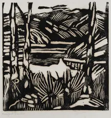 Calabash Bay, Berowra c1939 by Margaret Preston, c1939, woodcut, offered Aug 2024