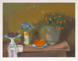 Margaret Olley, Still Life with Flowers, Plums and Oranges 1998