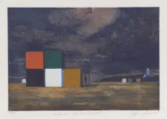 Jeffrey Smart, Containers at Pisa Airport 1998, 1998, colour etching