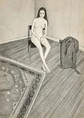 Nude on Kitchen Chair 1972 by John Brack, 1972, conté on paper, sold Jun 2024