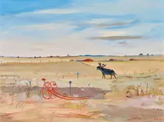 Arthur Boyd, Wimmera Landscape with Jinker and Ram c1985, c1985, oil on board