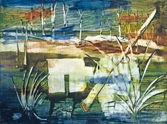Sidney Nolan, Ned Kelly and Swamp 1960, 1960, synthetic polymer paint and polyvinyl acetate on board