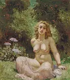 Norman Lindsay, Sunlit Nude, oil on canvas on board