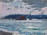 Will Ashton, (Ferry Wharf, Sydney Harbour), oil on board