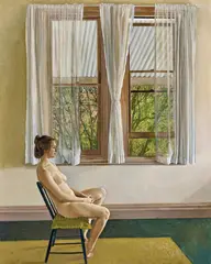 Seated Nude by an Open Window c1972 by Brian Dunlop, c1972, oil on canvas on board, sold Jun 2024