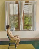 Brian Dunlop, Seated Nude by an Open Window c1972, c1972, oil on canvas on board