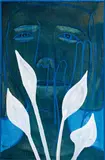 Charles Blackman, Face and Lillies 1966, 1966, oil on paper on board