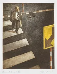 Jeffrey Smart, Man with Bouquet 1982, 1982, aquatint