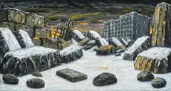 Peter Booth, Winter Landscape with Burning City 2001, 2001, oil on canvas