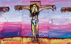 Corpus Christi (Only Women Bleed) 2008 by Adam Cullen, 2008, synthetic polymer paint and enamel on canvas (triptych), sold Mar 2024
