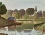 Lloyd Rees, Boats on the River 1925, 1925, oil on canvas on board