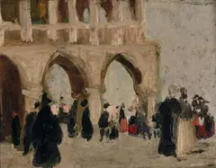Doges Palace, Venice c1907 by E. Phillips Fox, c1907, oil on wood panel, sold Mar 2024