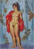 Norman Lindsay, The Red Drape, oil on canvas board