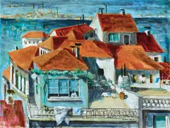 The Golden Horn, Istanbul 1961 by Elaine Haxton, 1961, oil on board, sold Mar 2024