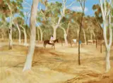 Stockmen in the Scrub, North Queensland by Ray Crooke, oil on canvas on board, sold Mar 2024