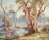 Hans Heysen, (Sheep by a Stream) 1930