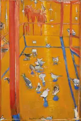 Brett Whiteley, Feeding Lavender Bay Doves 1979, 1979, oil on canvas on board