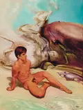 James Gleeson, Nude in Psychoscape, oil on board
