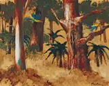 Albert Tucker, Parrots and Bush c1967, c1967, oil on board