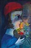 Girl with Flowers by Charles Blackman, oil on board, offered Nov 2023