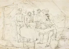 Thomas Balcombe, Alfred Delves Broughton Weighing Gold for Escort, Commipinus Camp, Turon River, November 1851 1852, 1852, pencil on paper