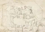 Thomas Balcombe, Alfred Delves Broughton Weighing Gold for Escort, Commipinus Camp, Turon River, November 1851 1852, 1852, pencil on paper
