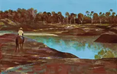 The Palmer River Crossing, Northern Queensland by Ray Crooke, oil on canvas on board, sold Nov 2023