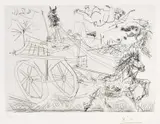 Pablo Picasso, Charrette Foraine Conduite par un Petit Animal, avec Nu et Amour dans le Ciel 1966, 1966, drypoint and scraper
